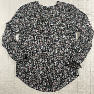 T Tahari Black and Pink Floral Lightweight Blouse Small